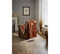 Autumnal Woodland Throw Rust - Sherpa Lined Woodland Animal Blanket 130x170cm Deyongs Brown 130cm x 170cm