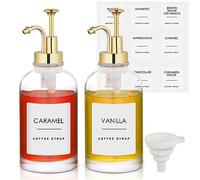 autumndeer 2 Pcs Coffee Syrup Dispenser Set, 16.9oz/500ml Syrup Pumps Glass Bottle Dispenser with 36 Labels, Transparent Glass Simple Bottle essentials for Home Bar Coffee Bar Organization