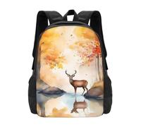 AutumnDeerReflection Backpack Unisex 15.6 Inch Laptop Black Oxford Daypack