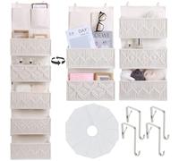 Autumnlife 5-Tier Over Door Storage Organiser, Boho Wall Hanging Storage Swing-proof Door Organiser, Flexible 1 Split into 2 Behind Door Hanging Bag for Baby, Nursery Bathroom, Bedroom, Pantry - Ivory