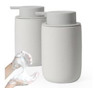 Autumnlife Soap Dispenser Set Foam, 2 Pieces Foam Soap Dispenser, Matt Grey Soap Dispenser with Large Pump and Label, Ceramic Dish Soap Dispenser Suitable for Kitchen, Bathroom, Worktop, 350 ml
