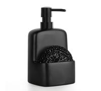 Autumnlife Soap Dispenser with Sponge Holder, 2-in-1 Dish Dispenser Pump Bottle, Refillable Liquid Soap Dispenser for Kitchen Sink, Bathroom Countertop Storage Organizer, Matte Black