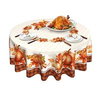 Autumns Thanksgiving and Fall Season Fabric Tablecloth, Bountiful Farm Pumpkin Harvest Easy Care Tablecloth for Dining Room Wedding Holiday 60 Inch Round