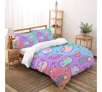 AutumnWinds Colorful cats 3 Piece Breathable Bed Sheet Set Colorful Animals Wrinkle-Free Microfiber Bedding with 1 Flat Sheet, 2 Pillowcases Double（200x200cm）