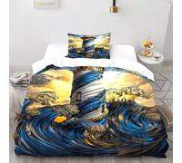 AutumnWinds Lighthouse Waves Bedding Set 3 Pieces Theme Bedspread Space Theme Duvet Cover Set Microfiber Quilt Cover Suitable for Family,couple,children with Pillow Single（135x200cm）