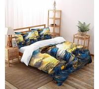 AutumnWinds Lighthouse Waves Bedding Set 3D Design Space Theme Duvet Cover Set Microfiber Quilt Cover Universal for All Seasons with Pillowcase Double(200x200cm)