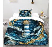 AutumnWinds Lighthouse Waves Bedding Set 3D Digital Printing Animal Theme Wildlife Duvet Cover Set Chic Breathable Quilt Cover Universal for All Seasons with Pillowcase Single（135x200cm）