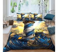 AutumnWinds Lighthouse Waves Bedding Set 3D Digital Printing Space Theme Duvet Cover Set 3 Pieces Chic Breathable for Boys & Girls Bed Set Pillowcase King(220x240cm)