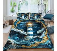 AutumnWinds Lighthouse Waves Bedding Set Floral Printed Animal Theme Wildlife Duvet Cover Set Chic Breathable Quilt Cover Suitable for Family,couple,children with Pillow King(220x240cm)