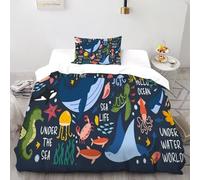 AutumnWinds WHALE SEA LIFE Bedding Set Theme Bedspread Animal Theme Duvet Cover Set Microfiber Comforter Cover Universal for All Seasons with Pillow Single(135x200cm)