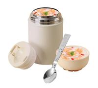 AUTUUCKEE 500ml Food Flask, Stainless Steel Vacuum Double Walled Insulated Food Jars with Folding Spoon, Soup Thermal Lunch Box for Hot Food Container School Work, Dishwasher Safe(off-white)