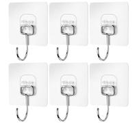 AUTUUCKEE 6Pcs Transparent Heavy Duty Command Hooks, 20kg Max, Sticky Wall Hooks for Hanging Home Bathroom Kitchen Office Wardrobe