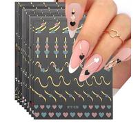 AUTUUCKEE 9 Sheets Multicolor Heart Floral Nail Art Stickers, Self-Adhesive Nails Stickers for DIY Manicure