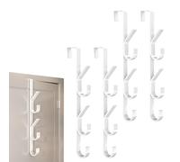 AUTUUCKEE Over Door Hanger, 4 Packs Over Door Hooks, Vertical Overdoor Coats Hanger Hook with 5 Hooks, Stainless Steel Door Hanger for Towel Clothes Hats Bags, Space Saving(White)