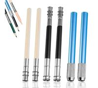 AUTUUCKEE Pencil Extender Set,Including Wooden Handle, Adjustable Dual Head Extender Holder, Metal Handle Pen Holder, Art Writing Tool, Student Pencil Extension Suitable for Sketching(6 PCS)