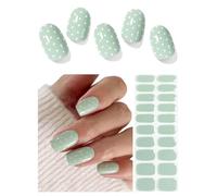 AutyaMee Semi Cured Gel Nail Strips (Dotted Meadow), 20 Pcs Green Gel Nail Wraps, Stickers, Long Lasting, UV Light Required