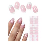 AutyaMee Semi Cured Gel Nail Strips (French Snowflake), Christmas, 20 Pcs Gel Nail Wraps, Stickers, Salon Quality, Long Lasting, Works with Any UV Lamps