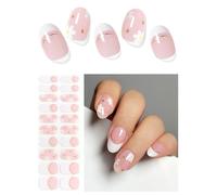 AutyaMee Semi Cured Gel Nail Strips (God Line French), Summer Flower, 20 Pcs Gel Nail Wraps, Stickers, UV Light Required