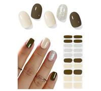 AutyaMee Semi Cured Gel Nail Strips (Green Glitter), 20 Pcs Gel Nail Wraps, Stickers, Salon Quality, Works with Any UV Lamps