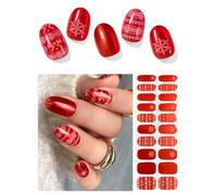 AutyaMee Semi Cured Gel Nail Strips (L-Mirror Red), Christmas, 20 Pcs Gel Nail Wraps, Stickers, Snowflake, Long Lasting, Works with Any UV Lamps