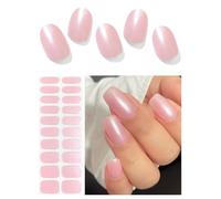 AutyaMee Semi Cured Gel Nail Strips (Pink Chrome), Glazed, 20 Pcs Gel Nail Wraps, Stickers, UV Light Required, Salon Quality, Long Lasting