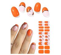 AutyaMee Semi Cured Gel Nail Strips (Pumpkin), Halloween, Orange, 20 Pcs Gel Nail Wraps, Stickers, UV Light Required, Salon Quality