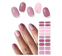 AutyaMee Semi Cured Gel Nail Strips (Soft Pink), 20 Pcs Gel Nail Wraps, Stickers, Salon Quality, Works with Any UV Lamps