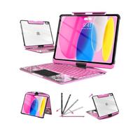 Auupgo Transparent Keyboard Case with Trackpad for iPad 11th Gen A16 (2025) & 10th Gen 10.9" (2022), 7-Color Backlit Wireless Bluetooth Keyboard with 360 Rotating Stand & Pencil Holder, Pink
