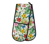 AUUXVA Ombra Long Double Oven Mitt for Baking Tropical Floral Flower Leaves Butterfly Heat Resistant Quilted Double Oven Glove Potholder for Cooking Grilling Christmas, Washable