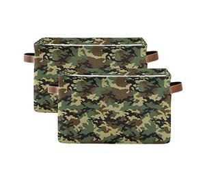 AUUXVA Ombra Storage Basket Military Army Camouflage Pattern Storage Cube Box Durable Canvas Collapsible Toy Basket Organizer Bin with Handles for Shelf Closet Bedroom Home Office
