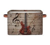 AUUXVA Storage Basket Vintage Music Guitar Storage Cube Box Durable Canvas Collapsible Toy Basket Organizer Bin with Handles for Shelf Closet Bedroom Home Office