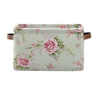 AUUXVA UWLIFE Floral Flower Rose Pattern Storage Bin Kids Women Canvas Compressible Organizer Storage Cube with Handle Storage Basket Box for Bedroom Closet Shelves 1PC