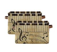 AUUXVA Vintage Storage Baskets Music Note Storage Bins Piano Key Storage Cube Box Collapsible Canvas Book Basket Organizer Bin with Handles for Shelf Closet Bedroom Home Office, 2 Pcs