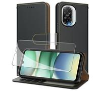 AUUYYA for Redmi A5 4G Case,with 1X HD Screen Protector Tempered Glass+3 Card Slots,Kickstand&RFID Blocking,Shockproof Magnetic Book Flip Folio Cover For Redmi A5 4G Phone Case，Black