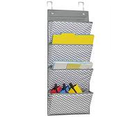 AUVCAS Hanging Wall Folders Holder Organizer Office Wall Mounted File Storage 4 Pockets Over Door Mail Holder Organizer for Magazine,Notebooks,Planners,2 Over Door Hooks Included,Grey Chevron Pattern
