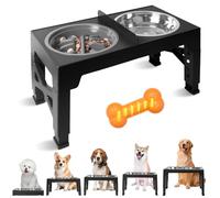 Auveach Raised Dog Bowls 5 Height Adjustable + Dog Chew Toy Bone Shape - 1200ml Stainless Steel Bowl & 800ml Slow Feeder for Small, Medium Sized, Large Dogs (Black)