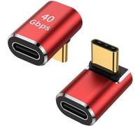 AuviPal USB C 90 Degree Adapter (2 Pack), Up and Down Right Angle L Shape USB Type C Male to Female Connector for Steam Deck, ROG Ally, MacBook, Tablet, Phone and More - Red