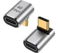 AuviPal USB C 90 Degree Adapter (2 Pack), Up and Down Right Angle L Shape USB Type C Male to Female Connector for Steam Deck, ROG Ally, MacBook, Tablet, Phone and More - Silver