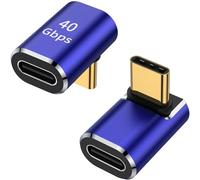 AuviPal USB C 90 Degree Adapter (2 Pack), Up and Down Right Angle L Shape USB Type C Male to Female Connector for Steam Deck, ROG Ally, MacBook, Tablet, Phone and More - Blue