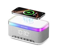 Auvoda S300 Bluetooth Speaker, Wireless portable Speaker with 15W Wireless Charging, 13-Color Night Light, Alarm, White Noise, Radio, 16W Stereo, TWS, BT5.3, for PC, Computer, Home, Office, Bedroom