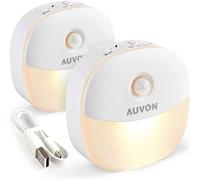 AUVON Magnetic Rechargeable Night Light, Motion & Dusk-Dawn Sensor, 2 Packs | Mini Warm White LED Night Light, Adjustable Brightness for Bedroom, Bathroom, Hallway, Kitchen, Baby Care, Travel Friendly