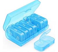 AUVON Pill Box Organiser, XL Weekly Pill Box 7 Day 2 Times a Day with One-Side Large Opening Design for Easy Filling, Tablet Organiser with Blue Privacy Protection for Medication/Vitamins/Fish Oils