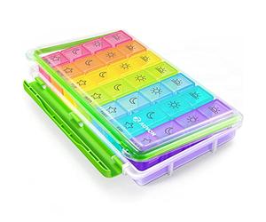 AUVON Pill Boxes 7 Day 4 Times A Day,Portable Weekly Pill Box Organiser with Moisture-Proof Design and Large 28 Compartments to Hold Vitamins, Supplements and Medication