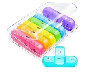 AUVON Weekly Pill Box Organiser, Portable Pill Boxes 7 Day 3 Times A Day, 7 Day Tablet Organiser with Large Separate Compartments to Hold Medication, Vitamins, Fish Oil and Supplement