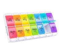 AUVON Weekly Pill Organiser Box 2 Times a Day with Spring Open, Easy to Use | AM PM Pill Box 7 Day, Arthritis Friendly, Large & Colour-coded Compartments for Fish Oils, Vitamins, Supplements, BPA-Free