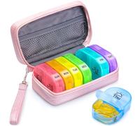 AUVON Weekly Pill Organiser with Pink PU Leather Bag for Dual Protection, Large Pill Boxes 7 Day 2 Times a Day with Removable Design for Travel, Tablet Organiser for Medications, Vitamins, Fish Oils