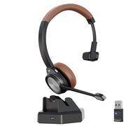 Auvonix Bluetooth Headset with Microphone for PC, Wireless Office Headset with USB Dongle & Charging Base, Noise Cancelling Mic with Mute, 40H Battery, Multipoint for Laptop, Teams Zoom Call Center
