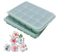 Auvotuis 2 Pcs Easy Release Ice Cube Trays, Bamboo Green Flexible Silicone Ice Cube Molds Removable Lid Stackable for Whiskey, Beverages, Baby Food (15 cubes 0.7oz)
