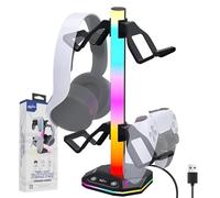 auvstar RGB Headphone Stand, Gaming Desk Accessories, 10 Lighting Modes, Usb Type-C Data Transfer and Device Connection Charging, Suitable for All Headsets Controller Stand (Black)