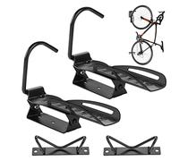 Auwey Swivel Bike Wall Mount 2-Pack - Garage Storage Rack with Tire Tray, Hook, and Hanger for Vertical Indoor Bicycle Storage